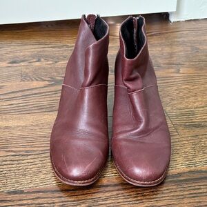 Burgundy Leather Toms Ankle Boots